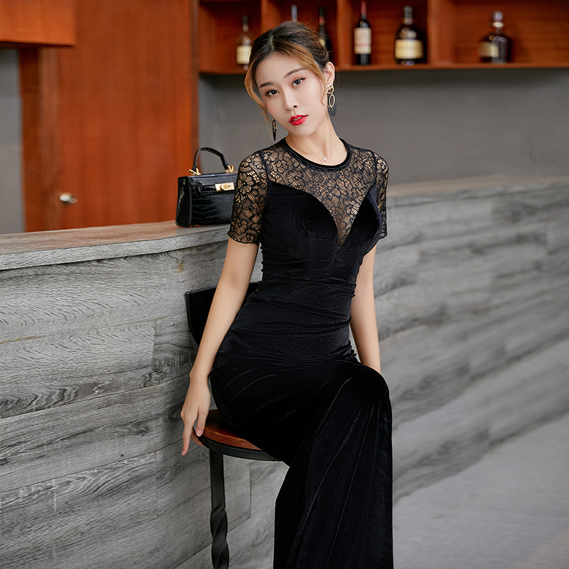 金丝绒包臀名媛气场女王晚礼服