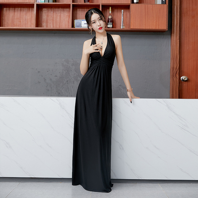 夜店女装性感连衣裙长裙礼服裙子修身显瘦V领无袖 夜总会气质露背