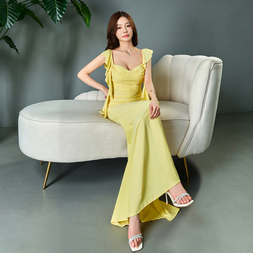 时尚无袖吊带高腰显瘦晚礼服