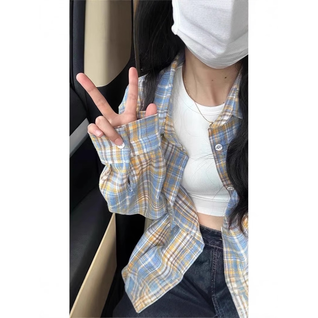 美式潮流复古舒适格子衬衫男女设计感高级cleanfit外套潮牌衬衣新