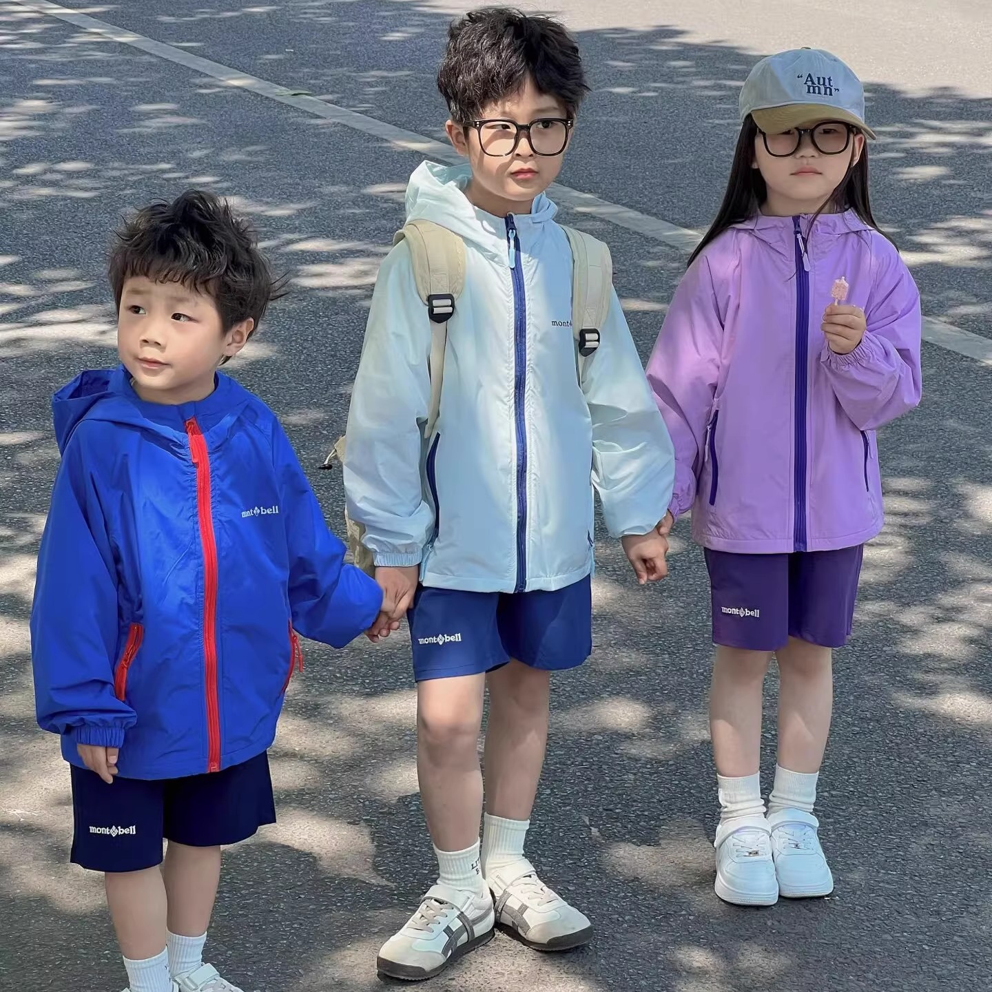 新款夏季中大童防晒百搭短袖短裤防晒衣套装休闲男女童简约三件套