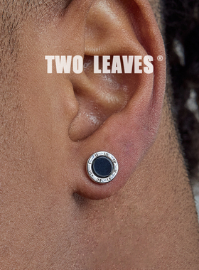 TWO LEAVES S925纯银黑玛瑙罗马数字耳钉圆形百搭街头男女潮耳饰