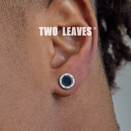 TWOLEAVES纯银黑玛瑙罗马耳钉