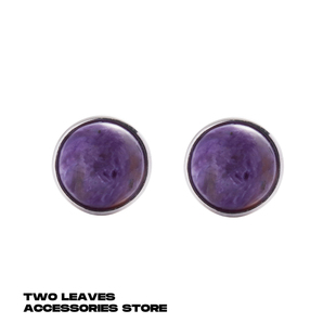 街头嘻哈欧美男女潮耳饰 S925纯银紫龙晶耳钉圆形个性 TWO LEAVES