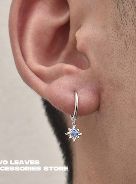 TWO LEAVES S925纯银八芒星蓝澳宝耳环小众轻奢时尚男女款潮耳扣