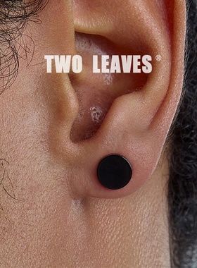 TWO LEAVES S925纯银黑玛瑙耳钉简约潮流时尚男女情侣款圆形耳饰