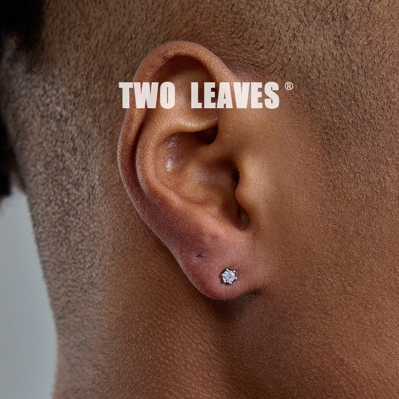 TWOLEAVES纯银迷你六爪钻石耳钉