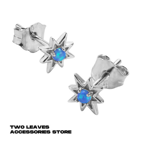 TWOLEAVES纯银八芒星澳宝耳钉