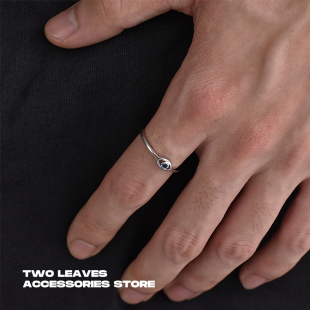 指环 S925纯银蓝锆石戒指极简潮百搭简约男女情侣时尚 TWO LEAVES