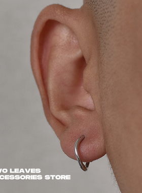 TWO LEAVES S925纯银不规则波浪耳环简约百搭潮流极简男女素耳扣