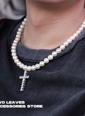 十字架欧美镶钻嘻哈街头同款珍珠