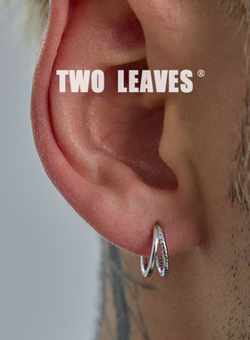 TWO LEAVES S925纯银双层条纹蛇骨耳环百搭轻奢潮流男女双圈耳扣