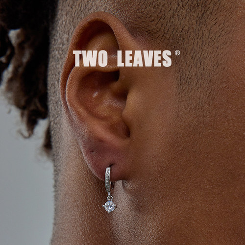 TWOLEAVES纯银镶钻挂坠单钻耳环