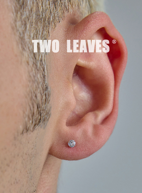 TWO LEAVES S999足银四爪圆钻耳钉百搭男女养耳迷你耳骨锆石耳饰