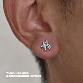 TWO 耳饰 四芒星耳钉小众设计男女情侣潮星星时尚 LEAVES S925纯银