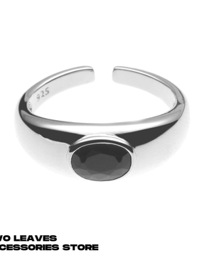 TWOLEAVES男女纯银黑锆石戒指