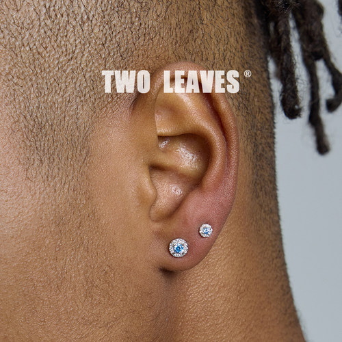 TWOLEAVESS925银蓝色圆钻耳钉