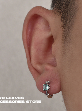 TWO LEAVES S925纯银复古鸢尾花方锆耳环街头时尚男女潮做旧耳扣