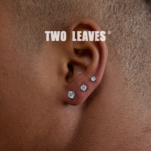 twoleavess925纯银养钻石耳钉