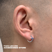 TWO LEAVES S925纯银蓝钻十字架耳环欧美街头男女潮小众锆石耳扣