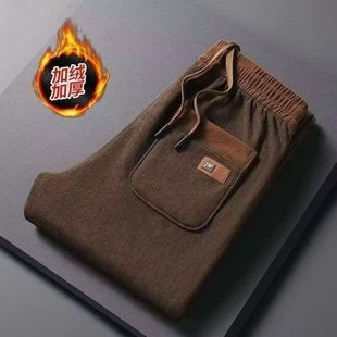 灯芯绒裤子男士休闲裤爸爸秋冬季加绒加厚直筒男裤条绒运动裤男款