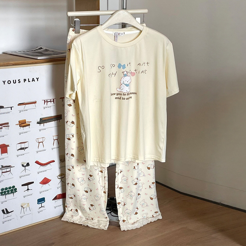 夏季短袖长裤纯棉休闲家居服套装