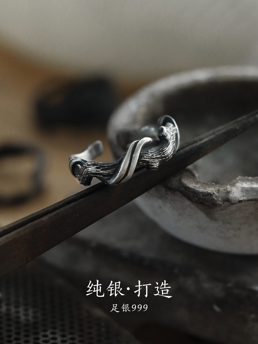 复古戒指《浮木》银情侣单戒复古图片