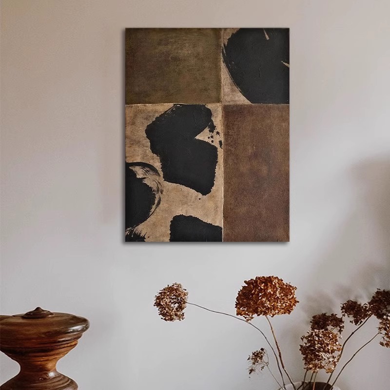 手绘油画高级肌理色块客厅沙发壁画抽象侘寂风玄关装饰画酒店挂画图片