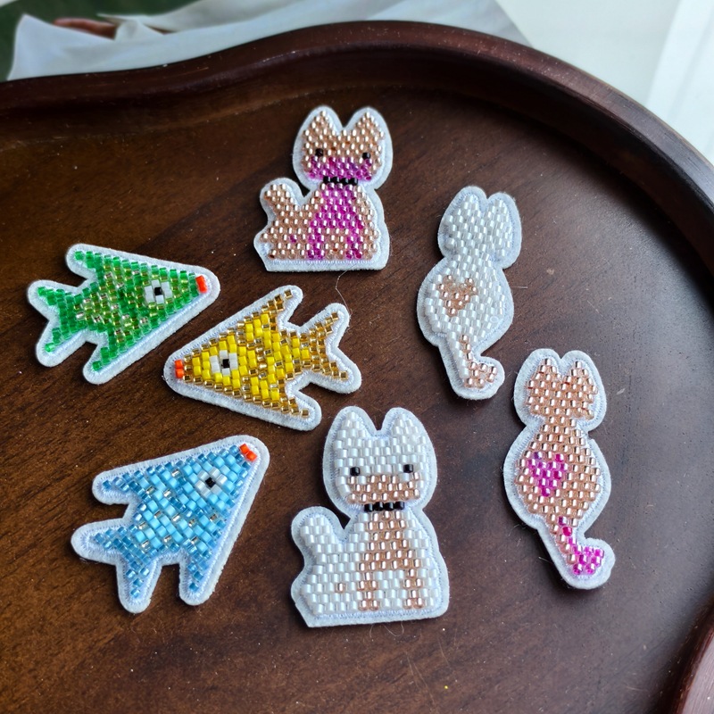 可爱风卡通小动物金鱼电脑珠绣布贴猫卫衣外套服饰补丁袜子装饰品