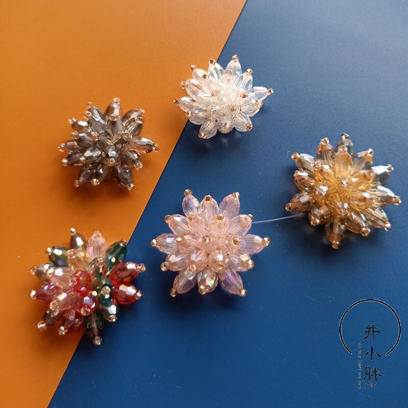 新款玻璃闪钻米粒小水晶荷花布贴手工钉珠编织diy饰品配件