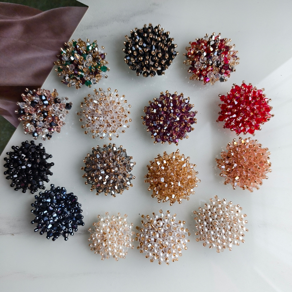 手工钉珠水晶圆盘胸针花朵花芯配件装饰布贴发夹发饰装饰材料钻饰