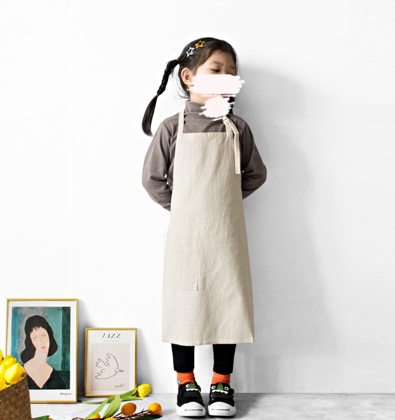 定制logo文字简约男女儿童纯色棉麻围裙厨房幼儿园绘画防污罩衣
