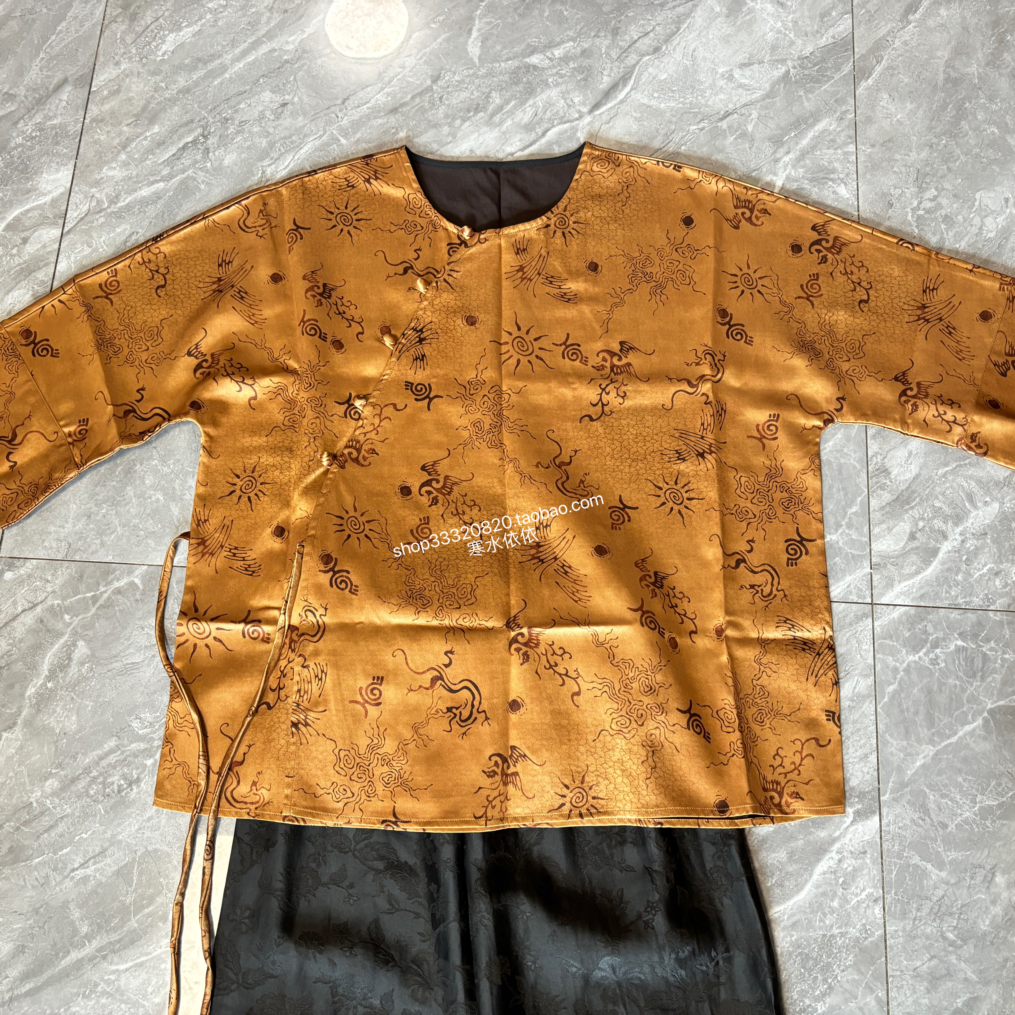 特价非遗重磅贵妇皮子真丝香云纱圆领斜襟系带上衣毛衫中式桑蚕丝