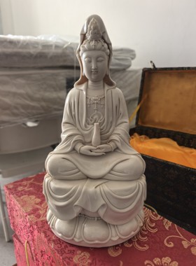 陶瓷观世音菩萨家用供奉佛像摆件德化白瓷手工雕像郑金星作品孤品
