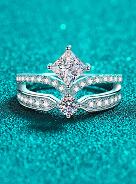 时尚S925纯银公主皇冠戒指女轻奢超闪莫桑钻戒指环饰品送女朋友