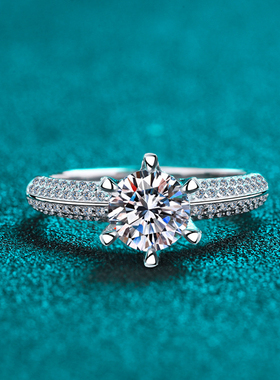 新款S925纯银戒指女半壁江山镶嵌莫桑钻戒指时尚订婚结婚戒指配饰