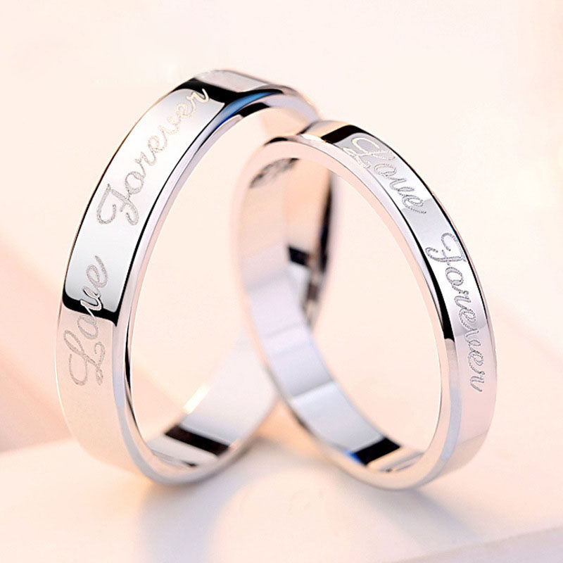 S925纯银英文永远爱你情侣戒指时尚男女结婚定情可刻字闭口指环