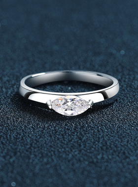 s925纯银戒指女轻奢高级感镶嵌马眼莫桑仿真钻戒银饰品送朋友闺蜜