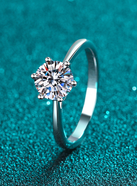 简约50分1克拉莫桑石S925纯银戒指女抖音同款周家六爪厂家直供