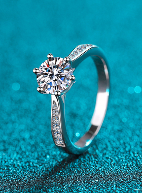 时尚S925纯银戒指女厂家直供直播款1克拉莫桑石韩版六爪微镶戒环