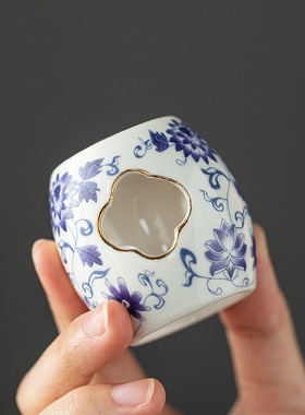 中式青花陶瓷紫砂壶盖置壶承盖托茶具茶道配件家居装饰摆件