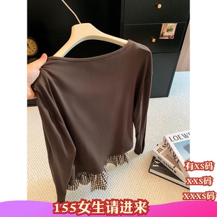 秋装女装矮个子150cm显高加小码XXXS系带开衫格子吊带两件套外套