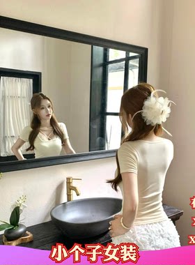 加小码女装夏装矮个子XXXS150cm显高纯欲低领设计打底衫T恤女上衣