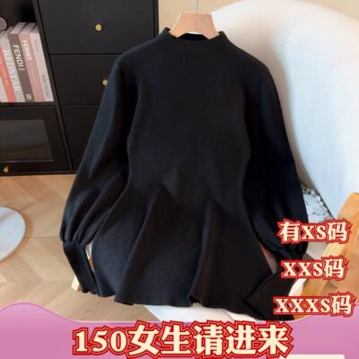 女装冬装显高小个子150cm加小码XXXS半高领灯笼袖毛衣针织衫收腰
