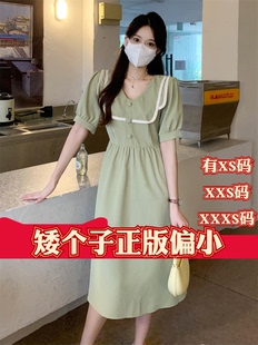 时尚 夏季 矮个子155小个子XXXS女装 150cmV领收腰短袖 连衣裙百搭裙