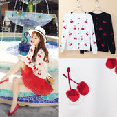 春秋季 开衫 新款 大码 天天特价 针织衫 樱桃刺绣圆领长袖 女装 外套