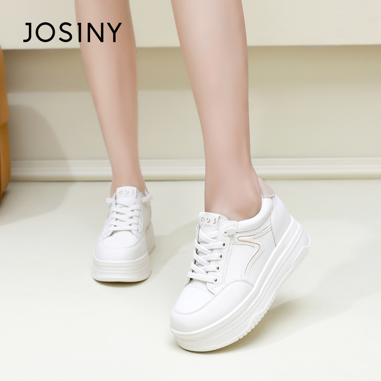 卓诗尼2025秋季新款厚底小白鞋时尚舒适运动休闲鞋潮流百搭板鞋女