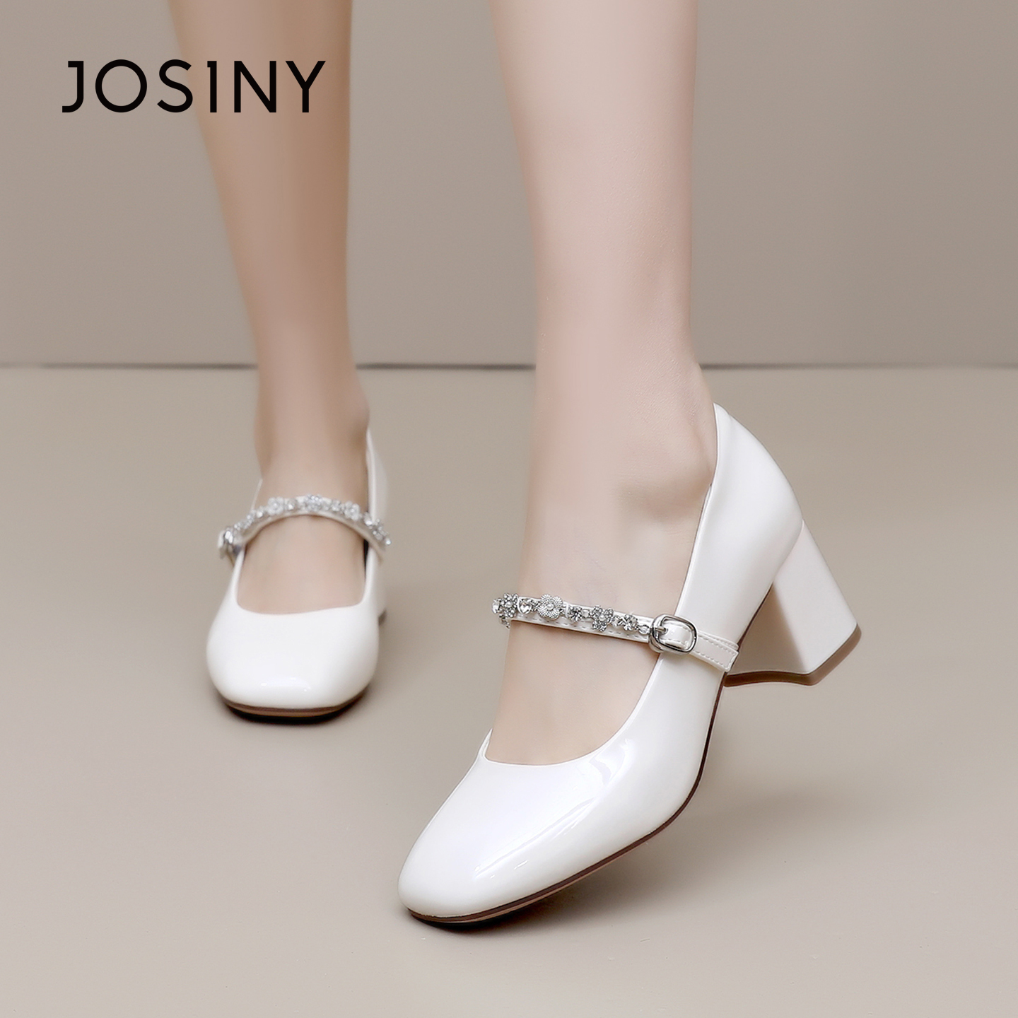 卓诗尼2026春季新款粗跟小皮鞋时尚舒适玛丽珍鞋潮流百搭气质单鞋