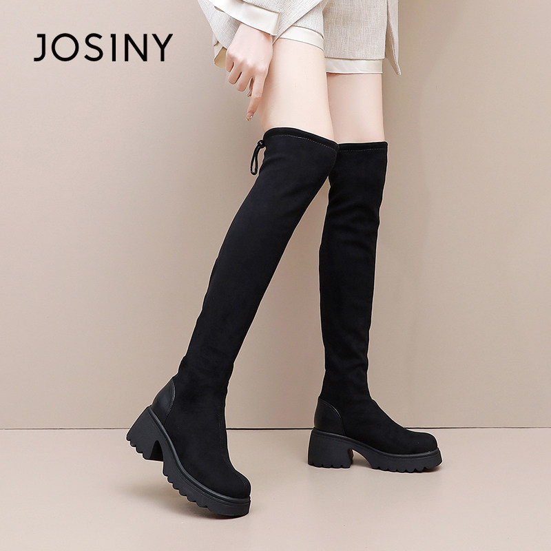 卓诗尼2025秋冬新款显瘦粗跟舒适过膝长筒靴弹力过膝靴瘦瘦高筒靴