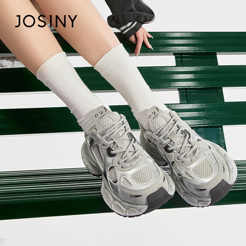 卓诗尼2025春季新款厚底休闲鞋时尚舒适复古老爹鞋潮流百搭运动鞋